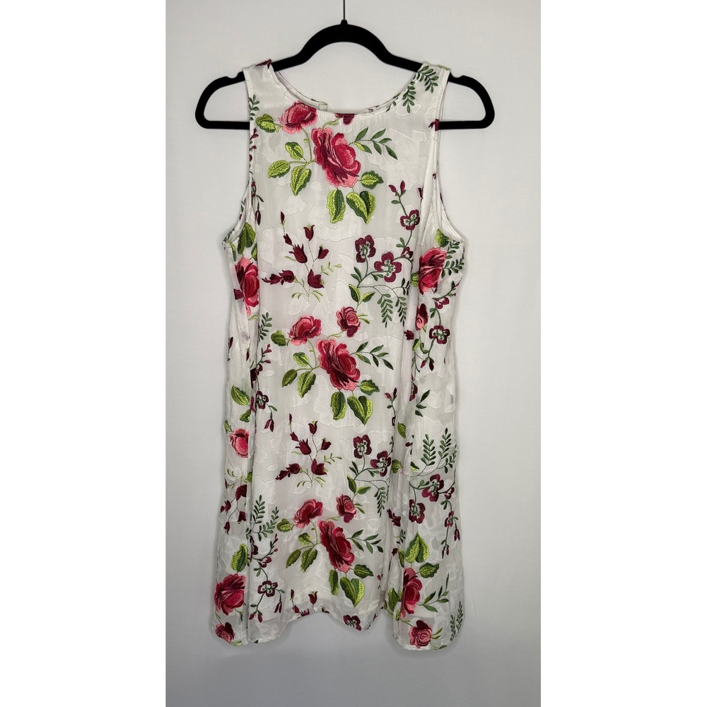 ECI New York Embroidered Floral Sleeveless Shift Dress White Rose Size Large - Picture 4 of 7